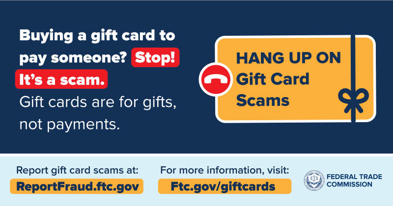 Image of FTC Warning on Gift Cards for Payment