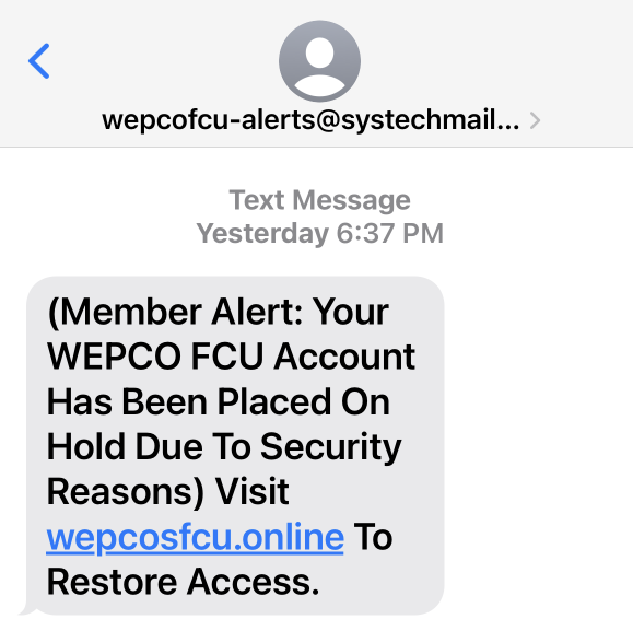 Image of Fake Text Supposedly Sent by WEPCO